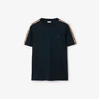Check Trim Cotton T-shirt in Navy - Men | Burberry® Official