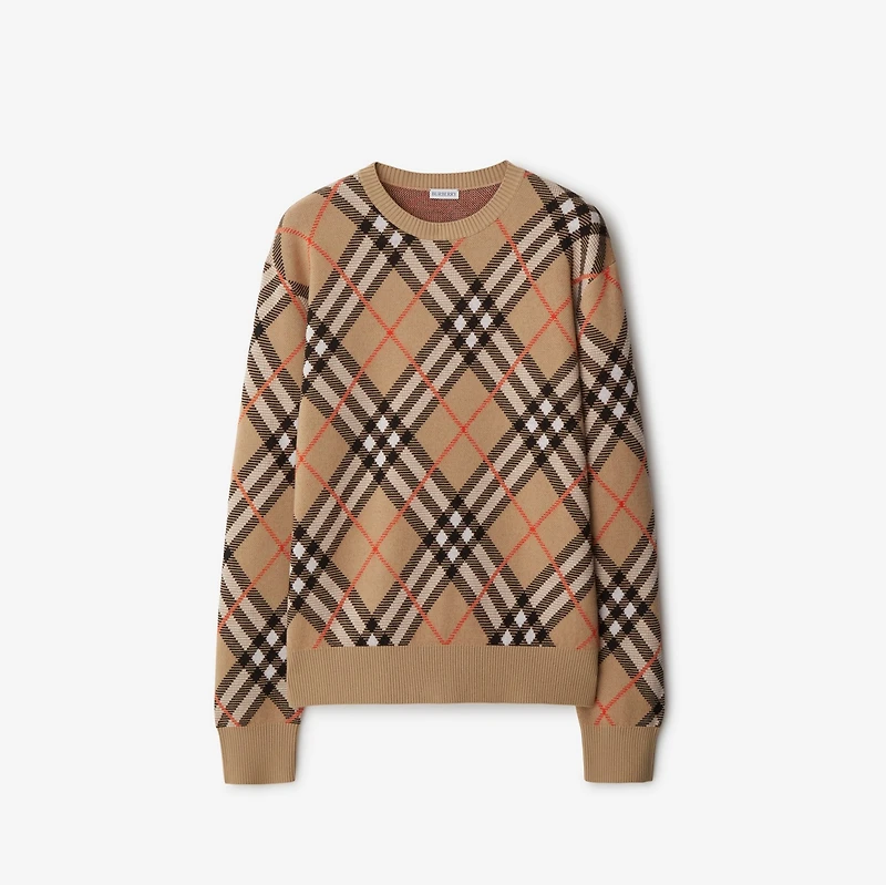 Check Wool Mohair Blend Sweater in Sand - Women, Nylon | Burberry® Official