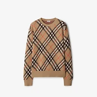Check Wool Mohair Blend Sweater in Sand - Women, Nylon | Burberry® Official