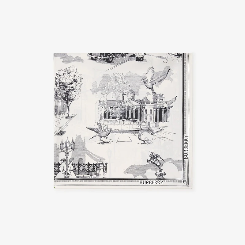 London Landmarks Silk Scarf in Monochrome | Burberry® Official