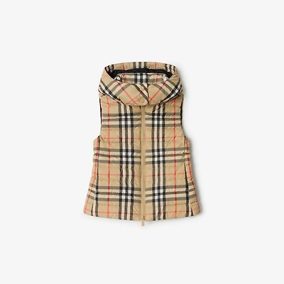 Check Hooded Puffer Gilet in Sand beige | Burberry® Official