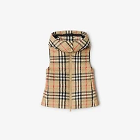 Check Hooded Puffer Gilet in Sand beige | Burberry® Official