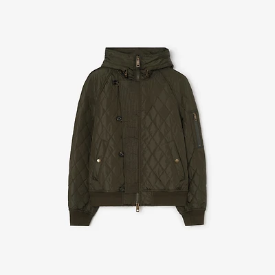 Hooded Quilted Nylon Bomber Jacket in Shale green - Men | Burberry® Official