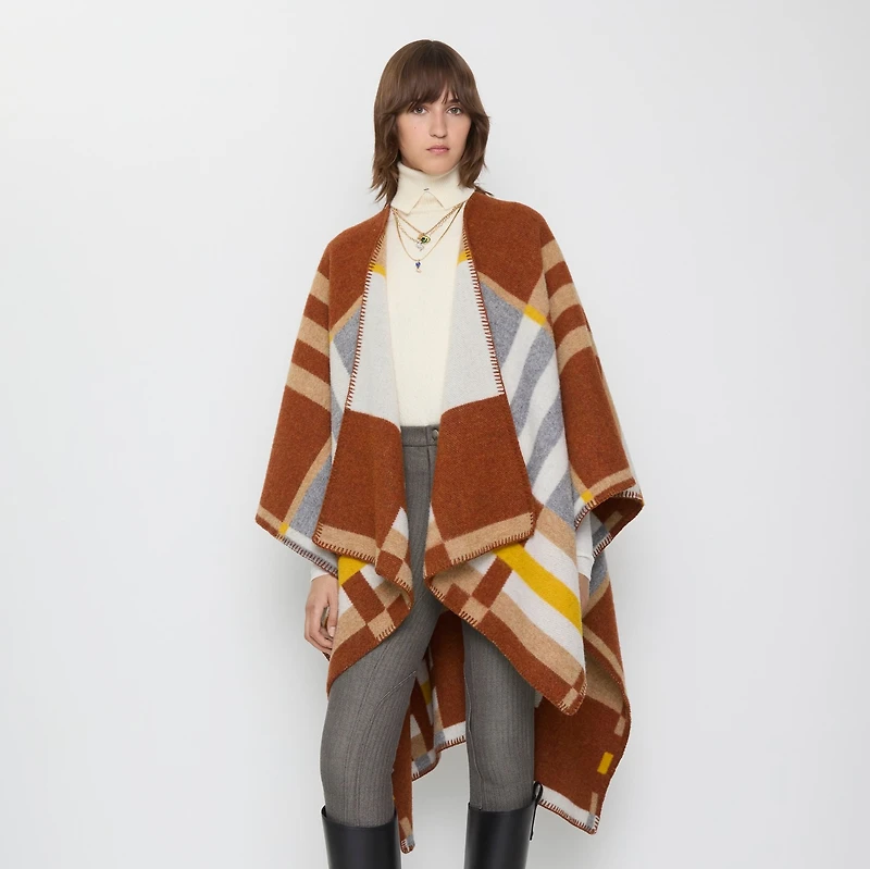Colour Block Check​ Wool Cape in Cob | Burberry® Official
