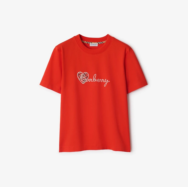 Heart Logo Cotton T-shirt in Tulip red - Women | Burberry® Official