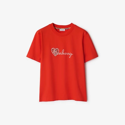 Heart Logo Cotton T-shirt in Tulip red - Women | Burberry® Official