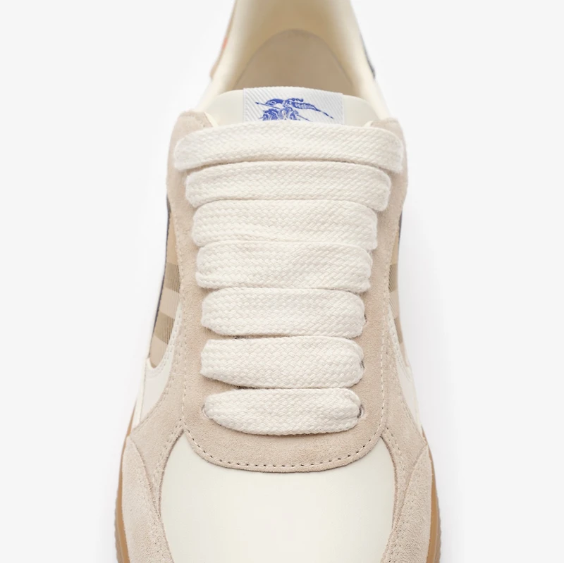 Leather, Suede and Check Terrace Sneakers in Dove beige/grey/sand - Women | Burberry® Official