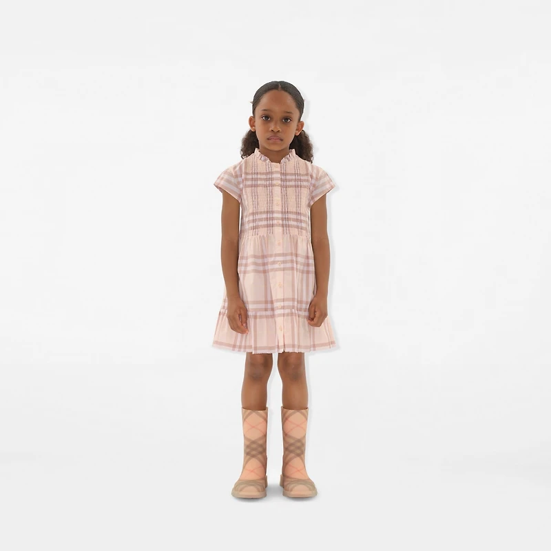 Check Cotton Poplin Dress in Shell | Burberry® Official
