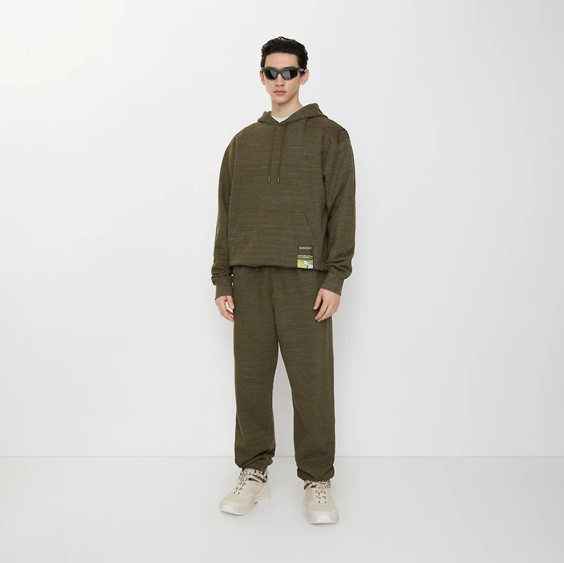 Landscape Label Cotton Jogging Pants in Thorn green melange - Men | Burberry® Official