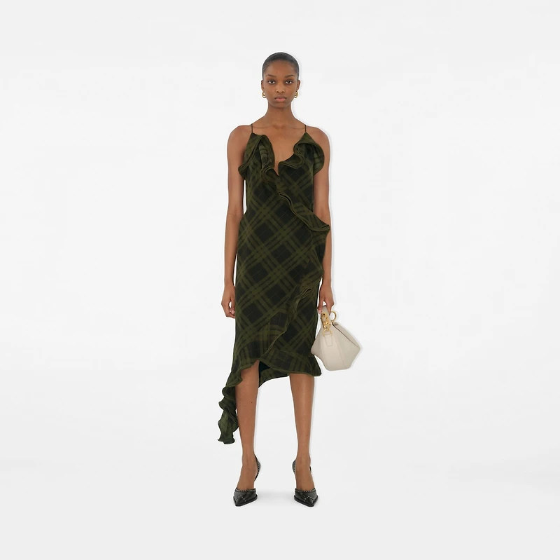 Check Silk Wrap Dress in Oil - Women | Burberry® Official