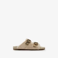 Check Shearling Urchin Sandals in Blonde beige - Women | Burberry® Official
