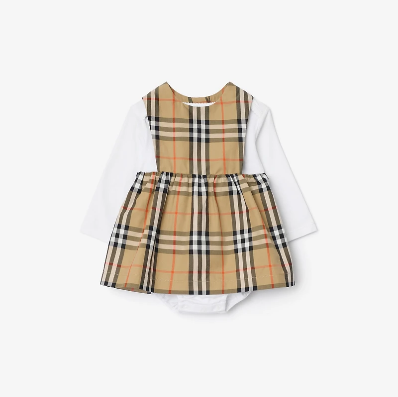 Check Cotton Three-piece Baby Gift Set in Sand beige - Children | Burberry® Official