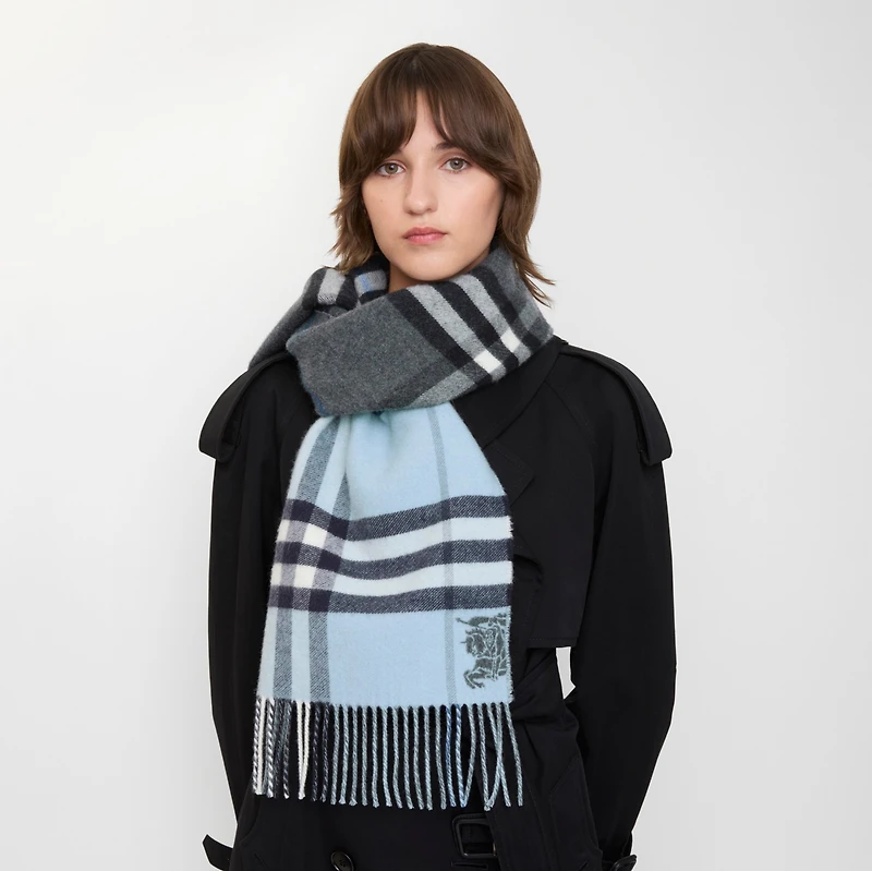 Contrast Check Cashmere Scarf in Marlborough grey/bank grey | Burberry® Official
