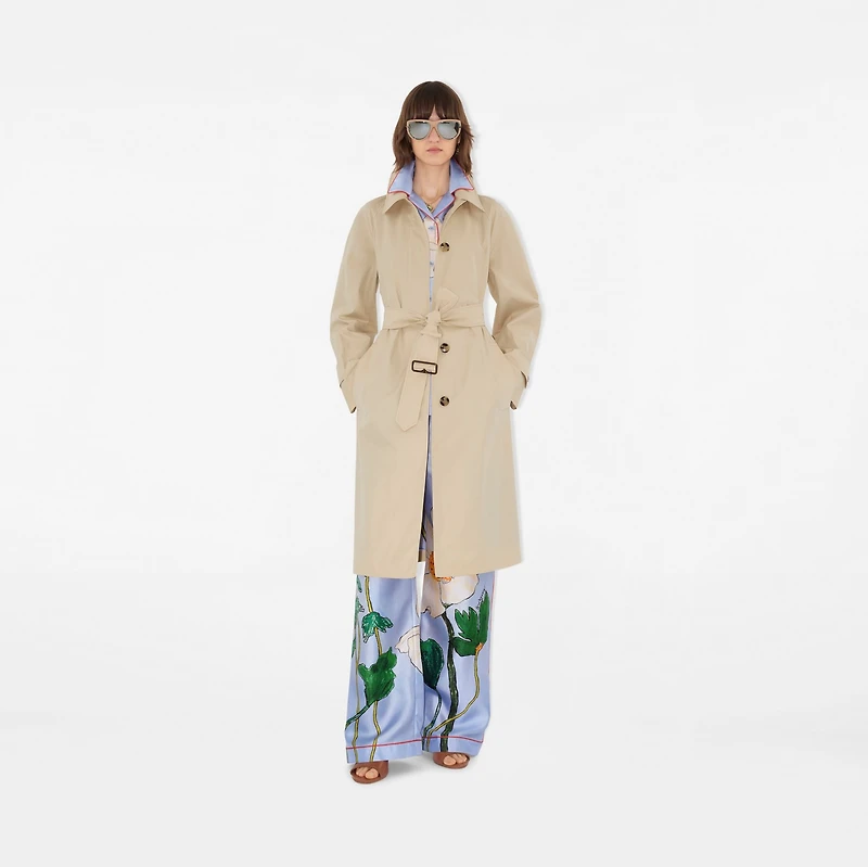 Long Highgrove Gabardine Car Coat in Nutmeg - Women, Cotton | Burberry® Official