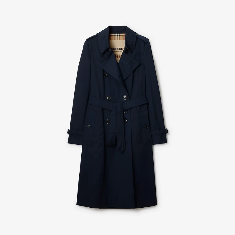 Long Chelsea Heritage Trench Coat in Coal blue - Women, Cotton Gabardine | Burberry® Official