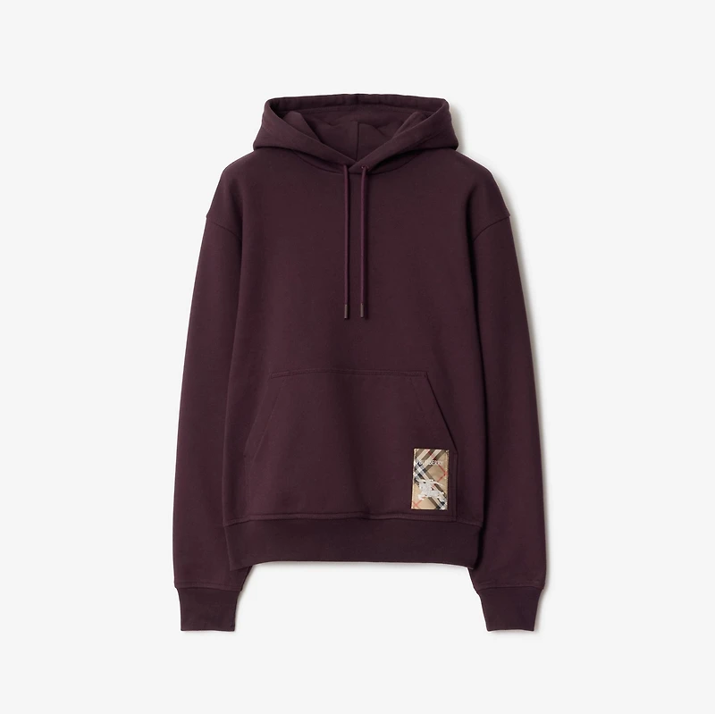Check Label Cotton Hoodie in Wine red - Men | Burberry® Official