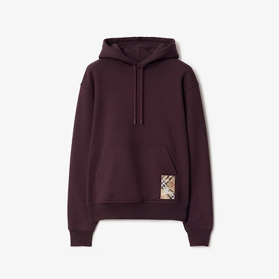 Check Label Cotton Hoodie in Wine red - Men | Burberry® Official