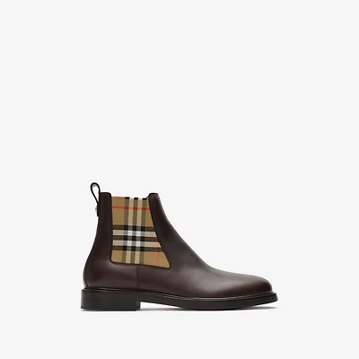 Leather Pembroke Boots in Moorhen brown - Men | Burberry® Official