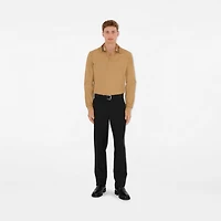 Long-sleeve Check Collar Cotton Polo Shirt in Archive beige - Men | Burberry® Official