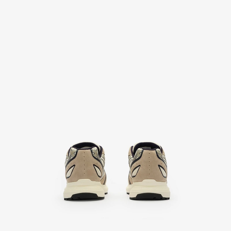Nylon, Suede and Leather Eclipse Sneakers in Tawny beige/midnight blue - Men | Burberry® Official