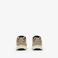 Nylon, Suede and Leather Eclipse Sneakers in Tawny beige/midnight blue - Men | Burberry® Official