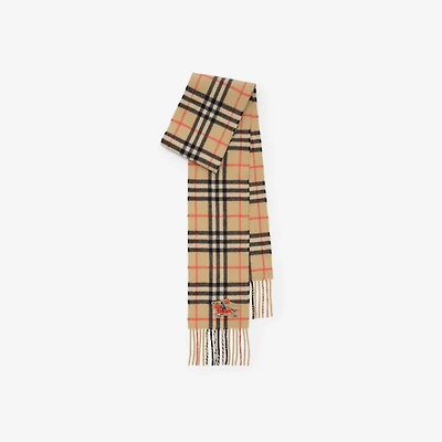 Narrow Check Cashmere Scarf in Sand beige | Burberry® Official