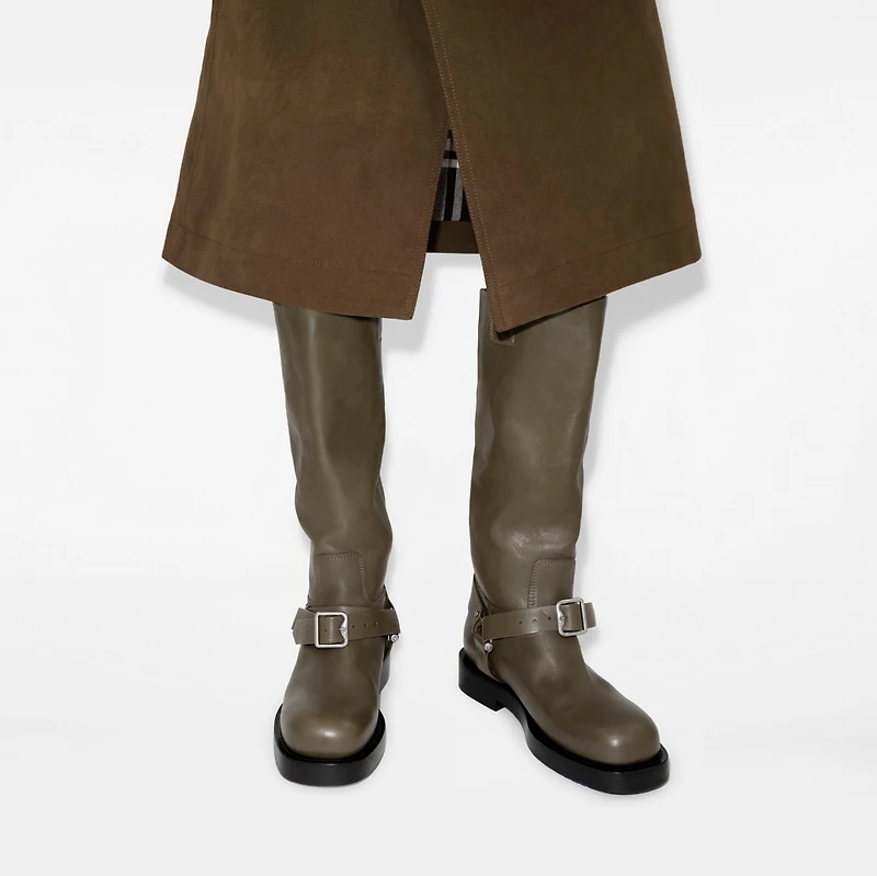 Leather Saddle High Boots in Loch - Women | Burberry® Official