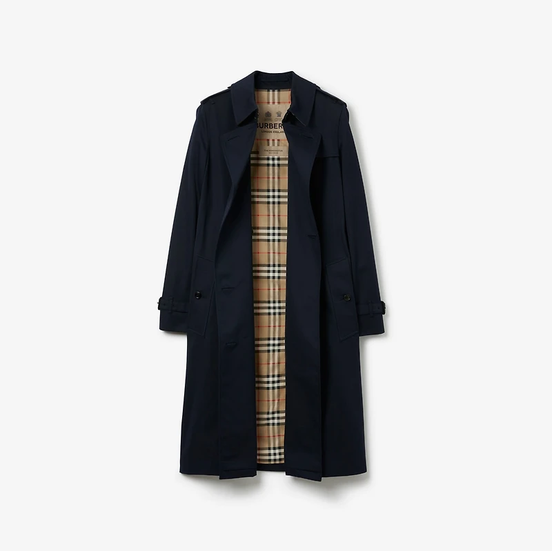 Long Kensington Heritage Trench Coat in Coal blue - Women, Cotton Gabardine | Burberry® Official
