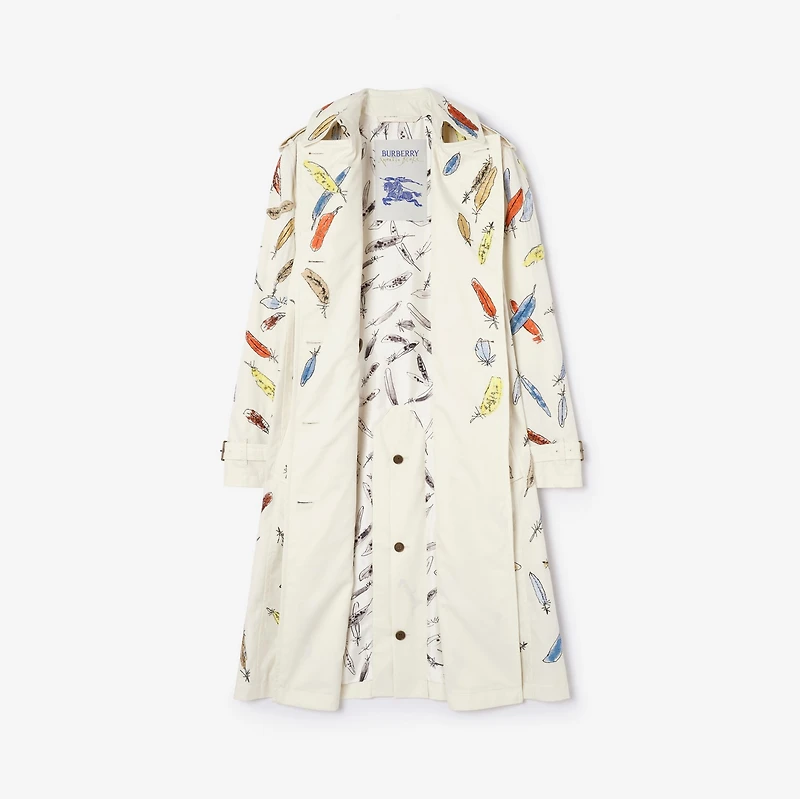 Long Embroidered Tropical Gabardine Foxfield Trench Coat in Tundra white - Women | Burberry® Official