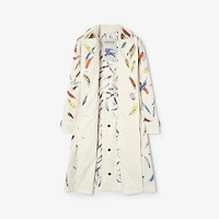 Long Embroidered Tropical Gabardine Foxfield Trench Coat in Tundra white - Women | Burberry® Official