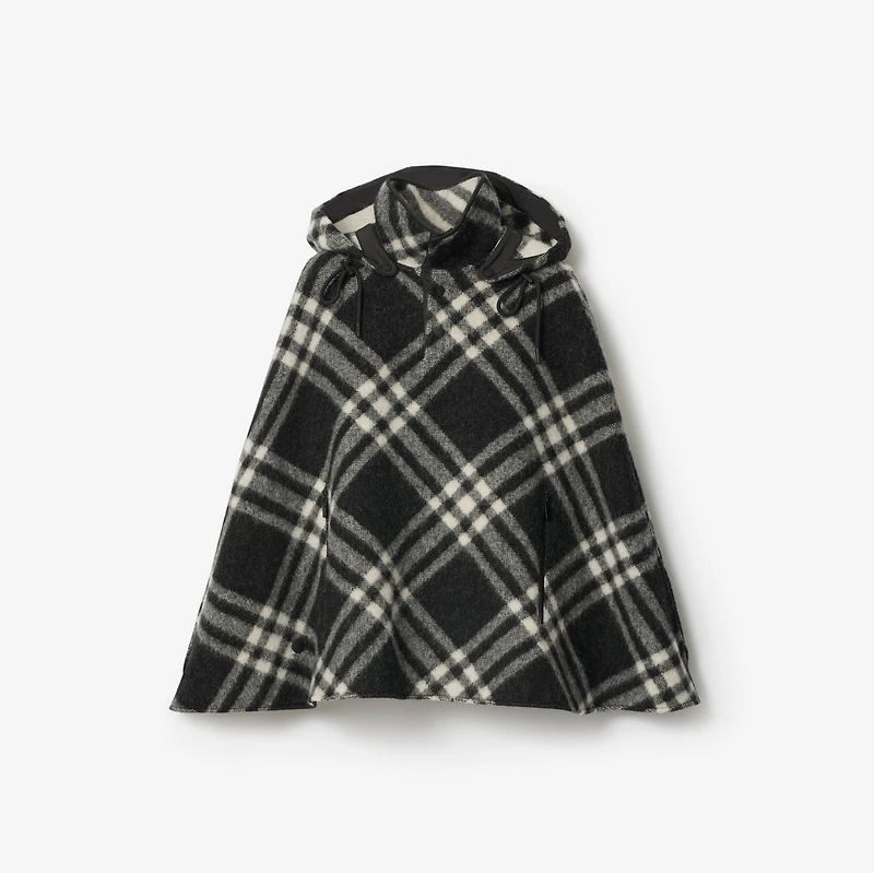 Check Wool Poncho in Black | Burberry® Official