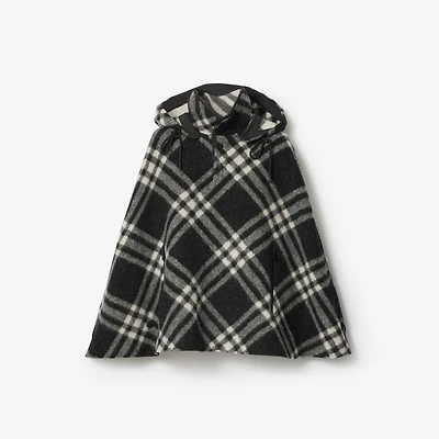 Check Wool Poncho in Black | Burberry® Official