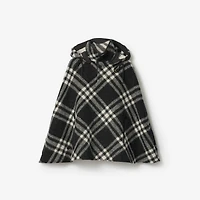 Check Wool Poncho in Black | Burberry® Official