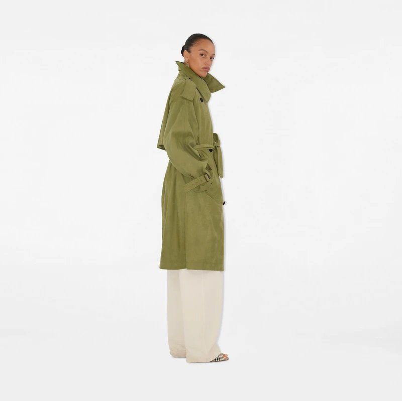 Long Nubuck Trench Coat in Wreath - Women, Leather | Burberry® Official