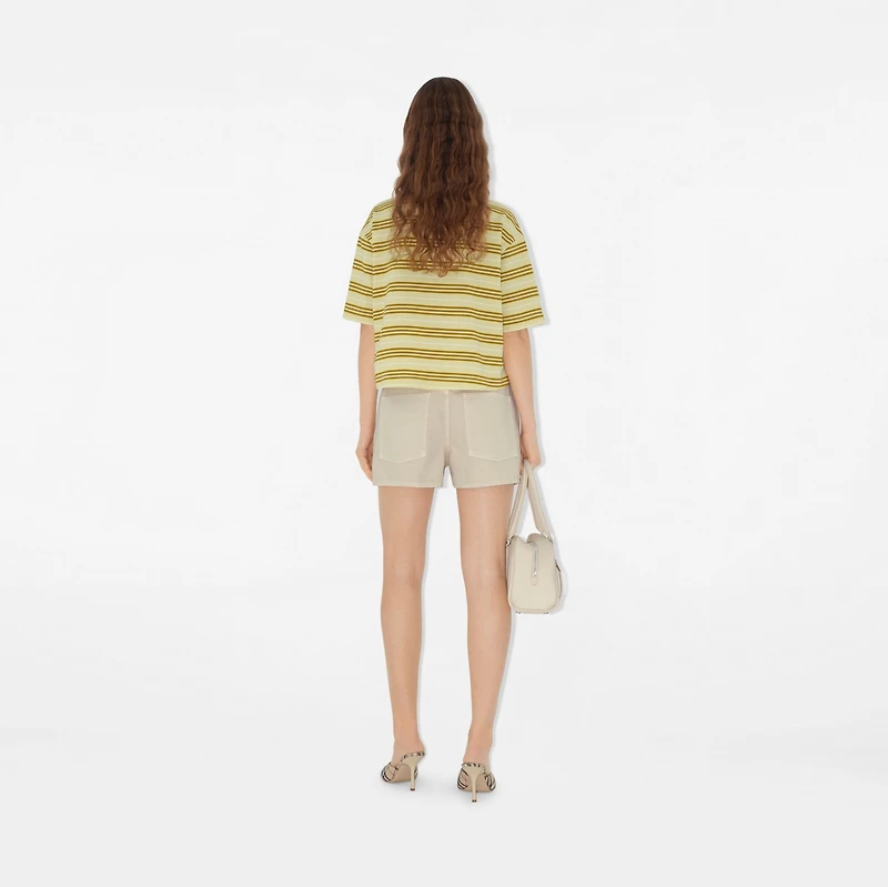 Cropped Striped Cotton Polo Shirt in Alabaster - Women | Burberry® Official
