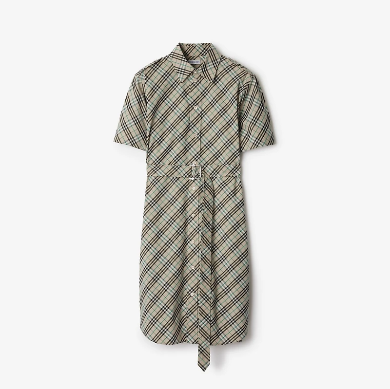 Check Cotton Shirt Dress in Husk - Women | Burberry® Official