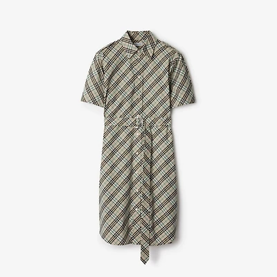 Check Cotton Shirt Dress in Husk - Women | Burberry® Official