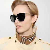 Check Engraved Square Sunglasses​ in Black - Women | Burberry® Official