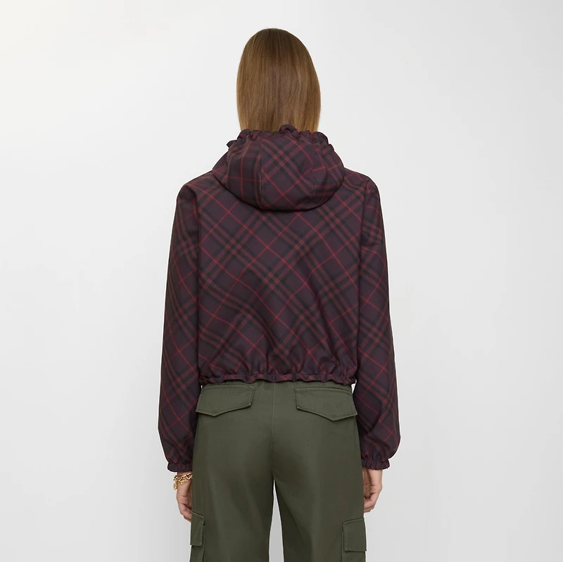 Cropped Reversible Check Hooded Jacket in Wine red - Women, Nylon | Burberry® Official