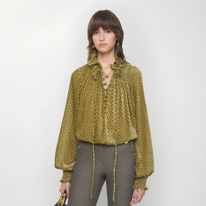 Torch Silk Blend Velvet Blouse in Cricket yellow - Women | Burberry® Official