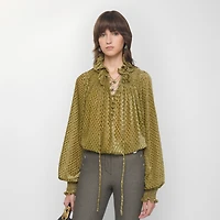 Torch Silk Blend Velvet Blouse in Cricket yellow - Women | Burberry® Official