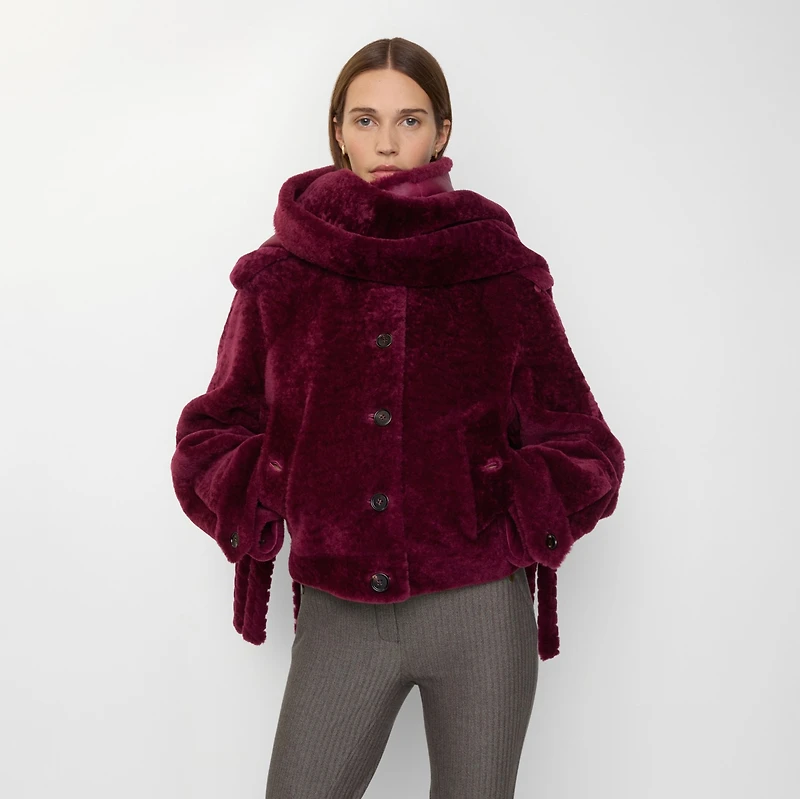 Detachable Scarf Shearling Jacket in Ruby red - Women, Suede | Burberry® Official