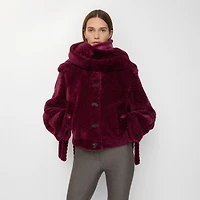 Detachable Scarf Shearling Jacket in Ruby red - Women, Suede | Burberry® Official