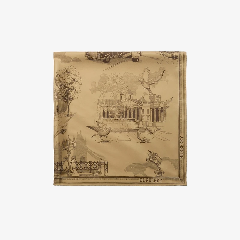 London Landmarks Silk Scarf in Sand | Burberry® Official