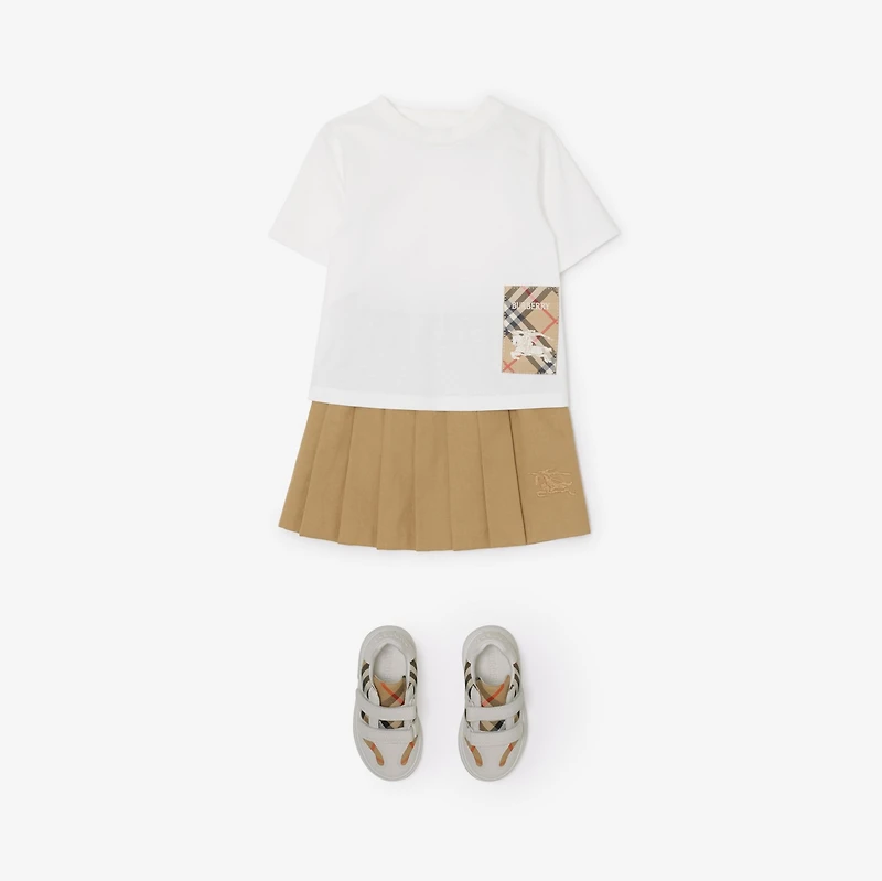 Pleated Cotton Blend Skirt in Sand | Burberry® Official