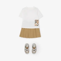 Pleated Cotton Blend Skirt in Sand | Burberry® Official
