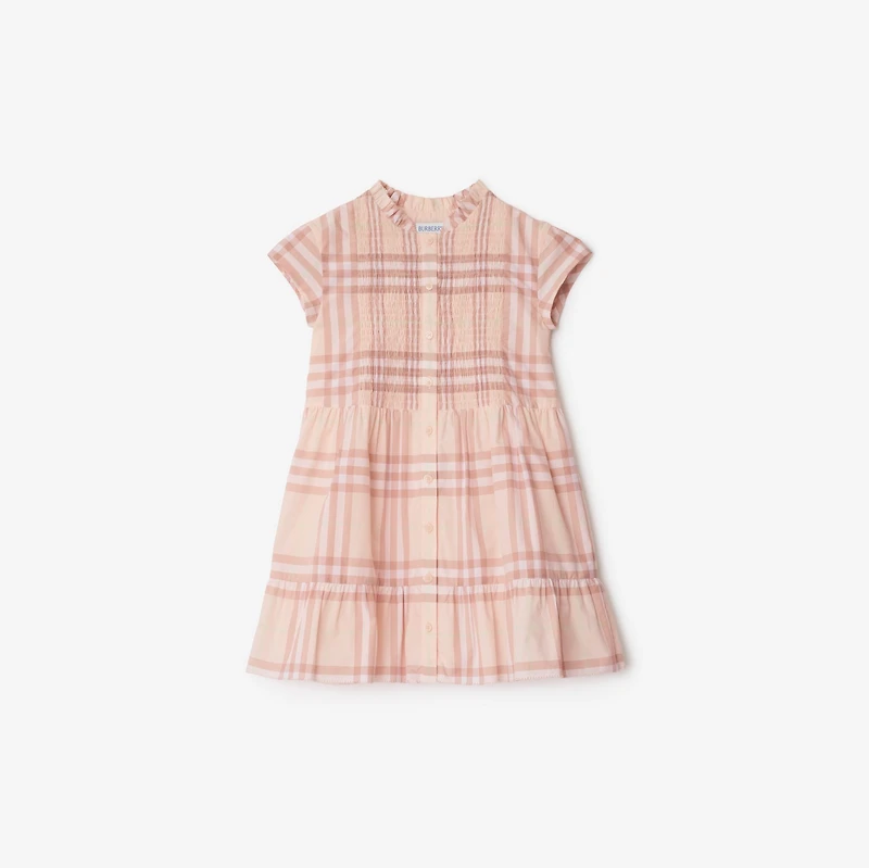 Check Cotton Poplin Dress in Shell | Burberry® Official
