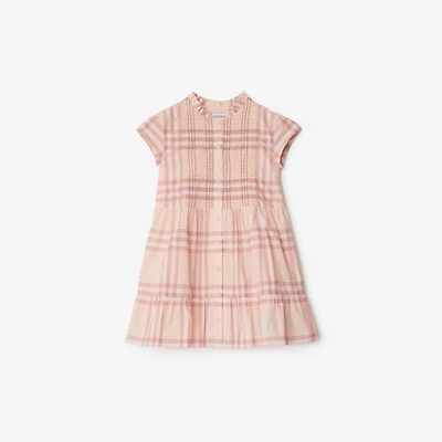 Check Cotton Poplin Dress in Shell | Burberry® Official