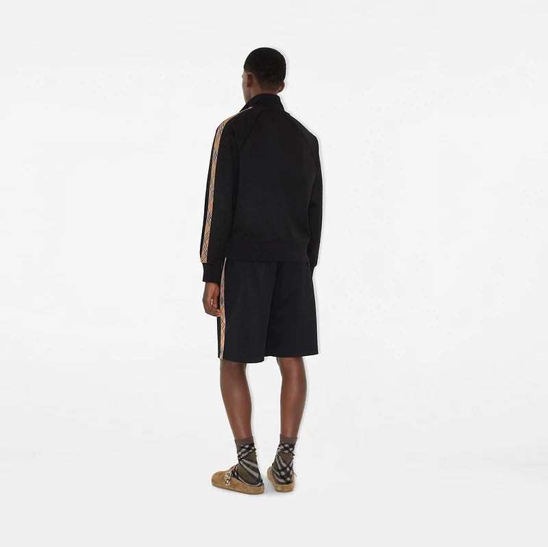 Check Trim Cotton Blend Track Jacket in Black - Men | Burberry® Official