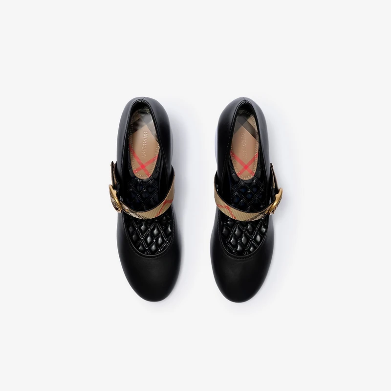 Check Strap Leather Robin Shoes in Black - Women | Burberry® Official
